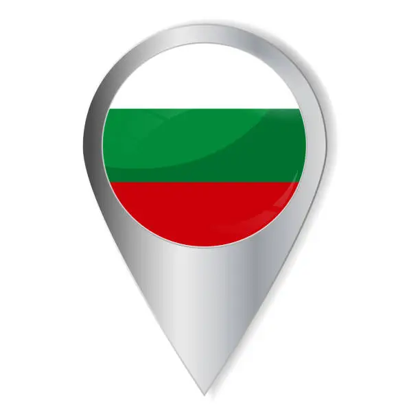 Vector illustration of Vector illustration. Glossy button with highlights and shadows. Geographic location icon. Flag of Bulgaria. User interface element. Set of souvenir countries.
