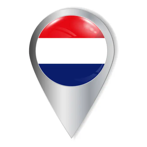 Vector illustration of Vector illustration. Glossy button with highlights and shadows. Geographic location icon. Flag of the Netherlands. User interface element. Set of souvenir countries.