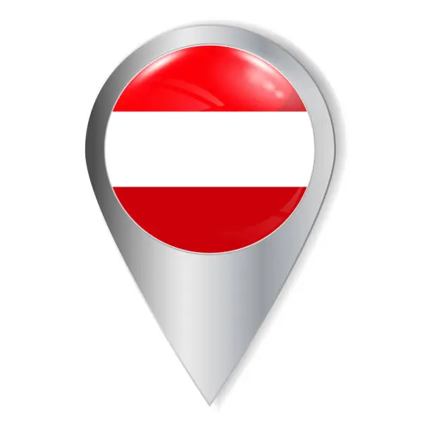 Vector illustration of Vector illustration. Glossy button with highlights and shadows. Geographic location icon. Flag of Austria. User interface element. Set of souvenir countries.