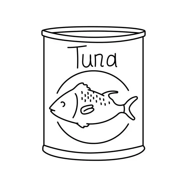 Vector illustration of Hand drawn tuna can color element. Cartoon Ultra processed food (upf).