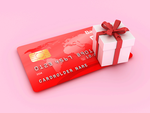 Gift Box with Credit Card - Color Background - 3D Rendering
