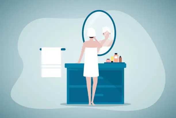 Vector illustration of Skin care for woman after taking a shower