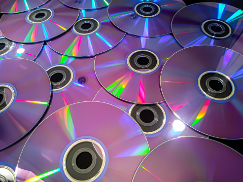 Photo of several blank compact discs. selective focus