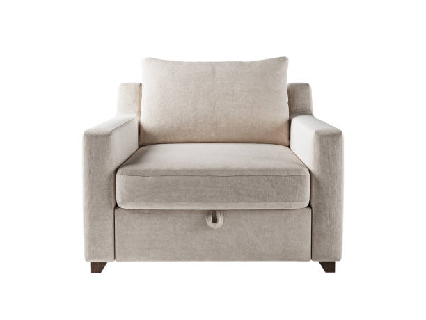 istock cream color fabric armchair with metallic legs isolated on white background. 3D render armchair design element. Furniture Collection 1907125400