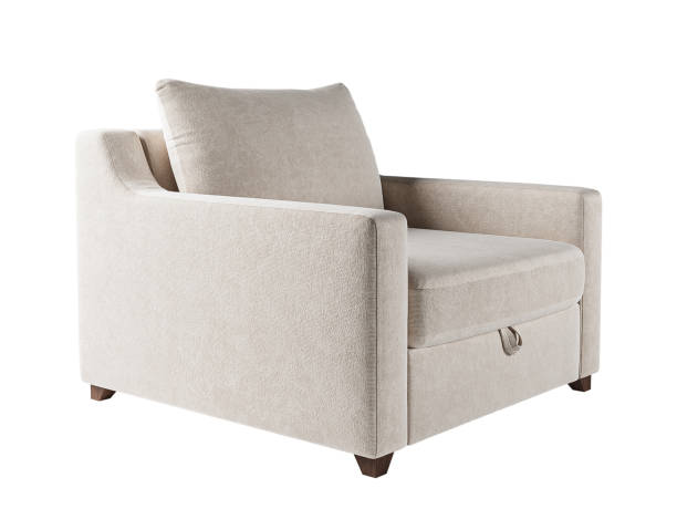 istock cream color fabric armchair with metallic legs isolated on white background. 3D render armchair design element. Furniture Collection 1907125910