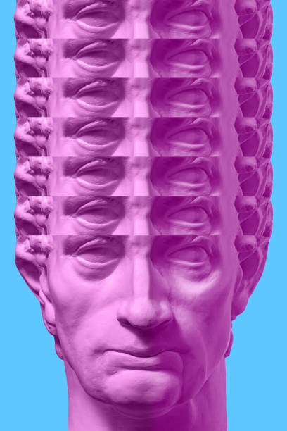 Collage with antique sculpture of human face in pop art style. Modern creative concept image with ancient statue head. Zine culture. Contemporary art poster. Funky punk minimalism. Unusual design.