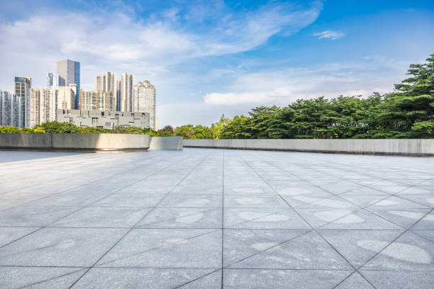 istock Empty square floor and cityscape in summer 1907143663