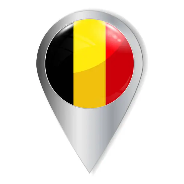 Vector illustration of Vector illustration. Glossy button with highlights and shadows. Geographic location icon. Flag of Belgium. User interface element. Set of souvenir countries.