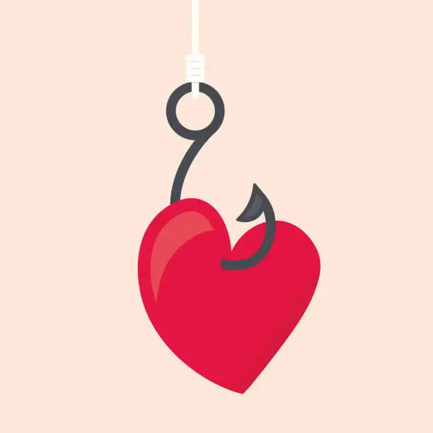 Vector illustration of heart on the hook; Valentine's Day; falling in love concept