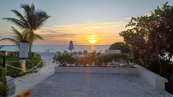 Sunrise view over Caribbean sea in Mexico