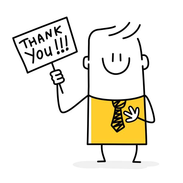 Stickman with business text: thank you. Stickman with business text: thank you. Cartoon style. Vector illustration. caricature portrait board stock illustrations