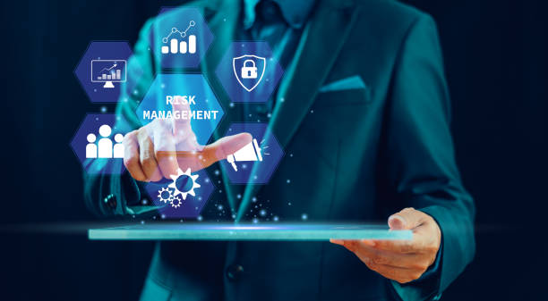 istock Assessment business investment concept. Businessman touch risk management. Plan matrix control technology. Internet network forecast evaluation, international financial security strategy background 1907325050