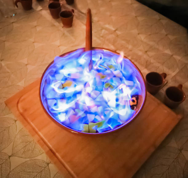 istock Famous Galician queimada in blue fire, a burned alcoholic drink to celebreate 1907340445