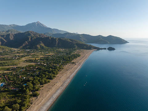 Aerial view of Cirali and Olympos in Antalya, Turkey.  Taken via drone.