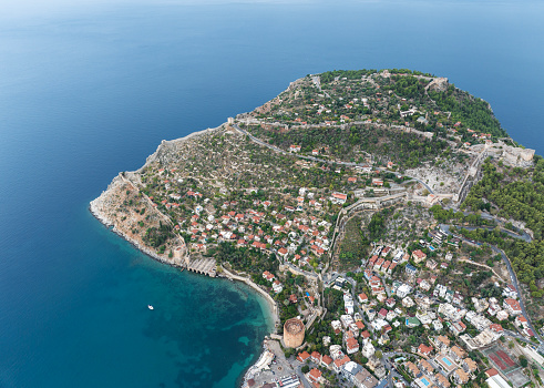 Aerial vide of  Alanya in Antalya, Turkey.  Taken via drone