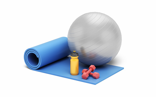 3d Render Fitness and Exercise Equipment, Object + Shadow Clipping Path, Can be used for healthy life, sports, yoga, medical concepts. (Object + Shadow Clipping Path)