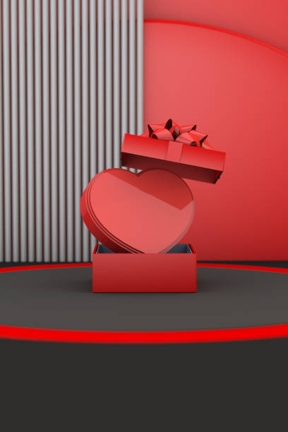 istock Valentines day surprise with red heart and red gift box 1907369419