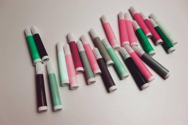Beautiful school background with felt-tip on white. Marker for painting