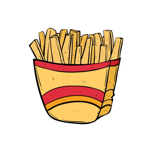 Vector illustration of tasty french fries with hand drawing style. yummy doodle french fries on white background