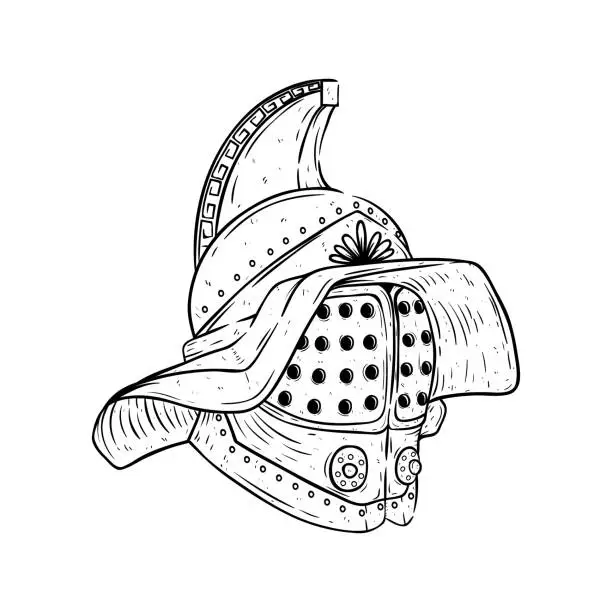 Vector illustration of spartan helmet with hand drawn style on white background