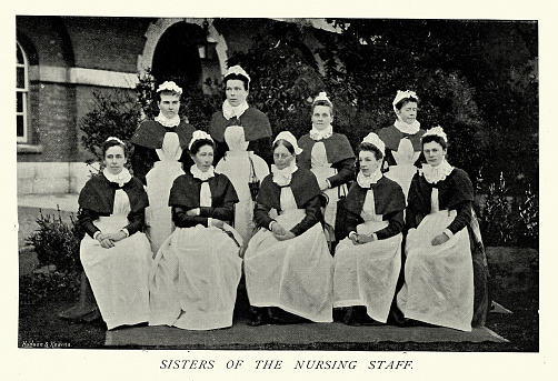 Vintage picture History of Nursing, Healthcare, Nurses of Royal Naval Hospital Haslar, Gosport, Hampshire, 1890s