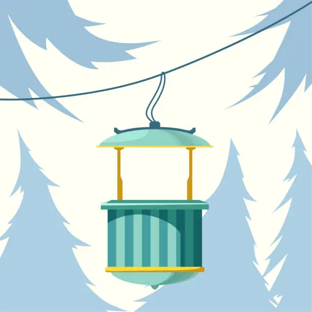 Vector illustration of Retro funicular cabin in the winter forest