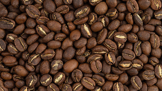 Top down view of roasted coffee beans background