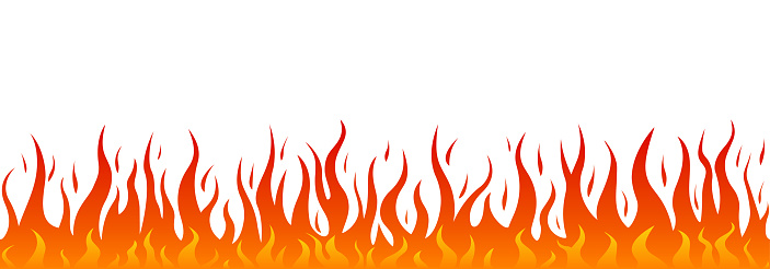 Fire flame seamless frame border. Burning background or pattern. Hot, burn symbol. Vector illustration.