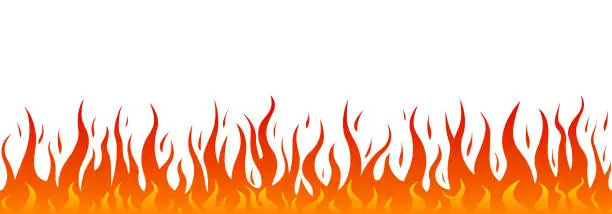 Vector illustration of Fire flame seamless frame border. Burning background or pattern. Hot, burn symbol. Vector illustration.