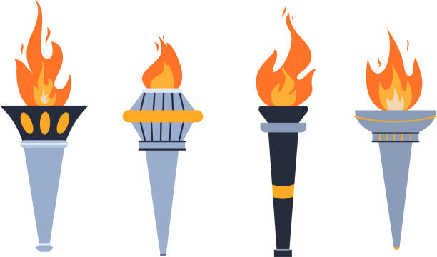 Vector flat illustration of torch and flame concept. Torch icon isolated on white background. Vector flat illustration of torch and flame concept. Torch icon isolated on white background. sport torch stock illustrations
