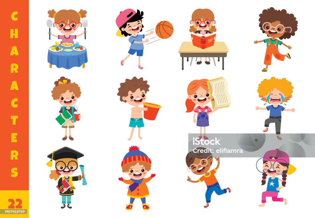Regular Activity Cartoon Cartoon Children Doing Different Activities Stock Illustration ...