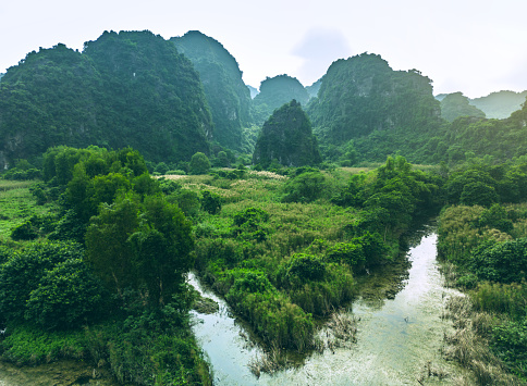 Amazing view of Tam Coc with karst formations, Ninh Binh province, Vietnam
