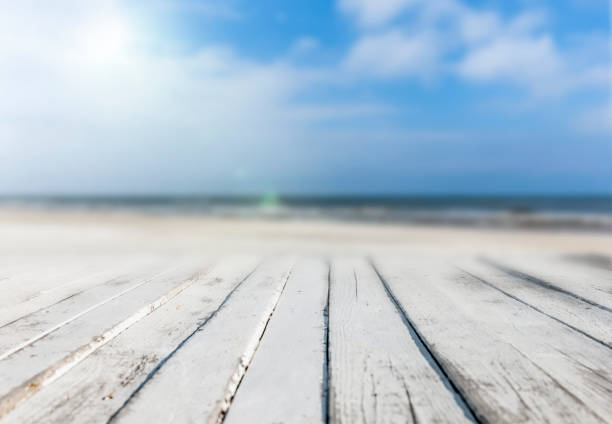 White wooden veranda on a sandy beach