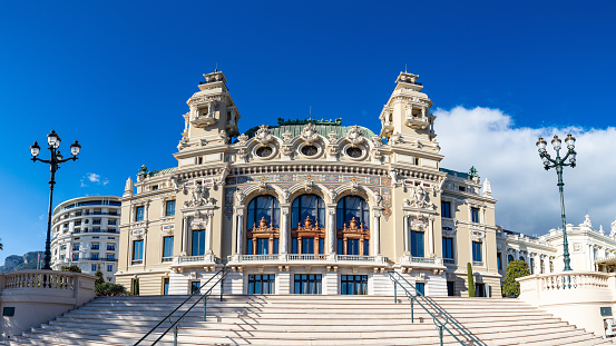 Monte Carlo, Monaco - December 26, 2023: Casino building in Monte Carlo, Monaco