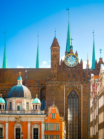 Beautiful view of the old town with St. Mary Basilica, Gdansk, Poland. High quality photo