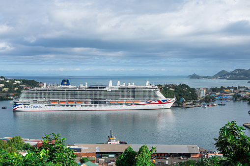 A P&O Cruises ship docked in Castries, St Lucia.
