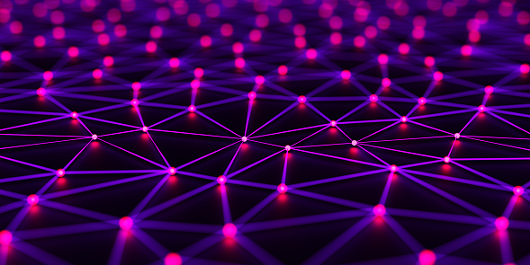 Futuristic digital nodes background. Abstract connections technology and digital network. 3d illustration of the Big data and communications technology.