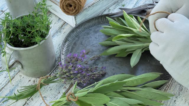 Sage, savory and lavender on plate