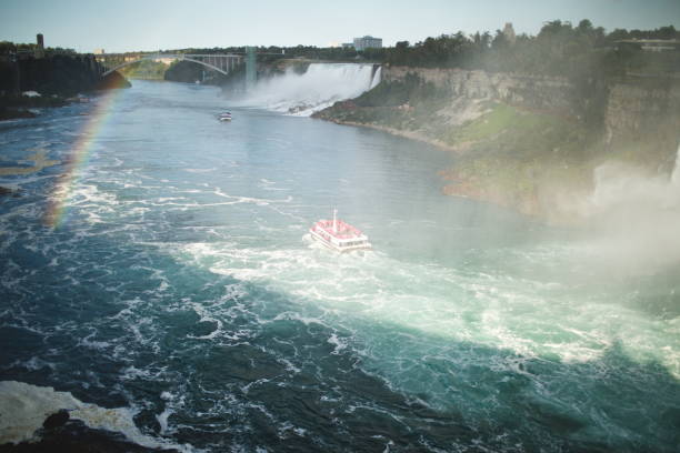 Niagara Falls, ON, Canada-May 21,2007:The Rainbow Bridge and Maid of The Mist Tour Boats