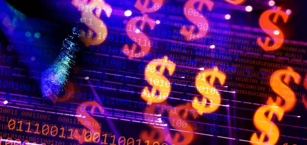 Photo of Financial Technologies - binary code background with dollar signs