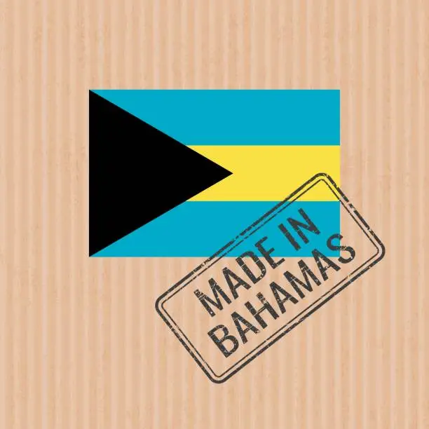 Vector illustration of Made in Bahamas badge vector. Sticker with Bahamian national flag. Ink stamp isolated on paper background.