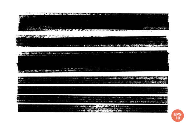 ilustrații de stoc cu set de tușe vectoriale de pensulă. dungi pictate texturate pentru fundaluri. elemente grafice monocrome abstracte. - lung