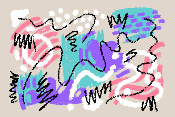 istock Big set of hand drawn various colorful shapes and doodle objects. Abstract contemporary vector textured elements. All elements are isolated. 1907821083