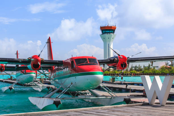 istock Sea plane docked at the arrival pier.  Maldives 1907831779