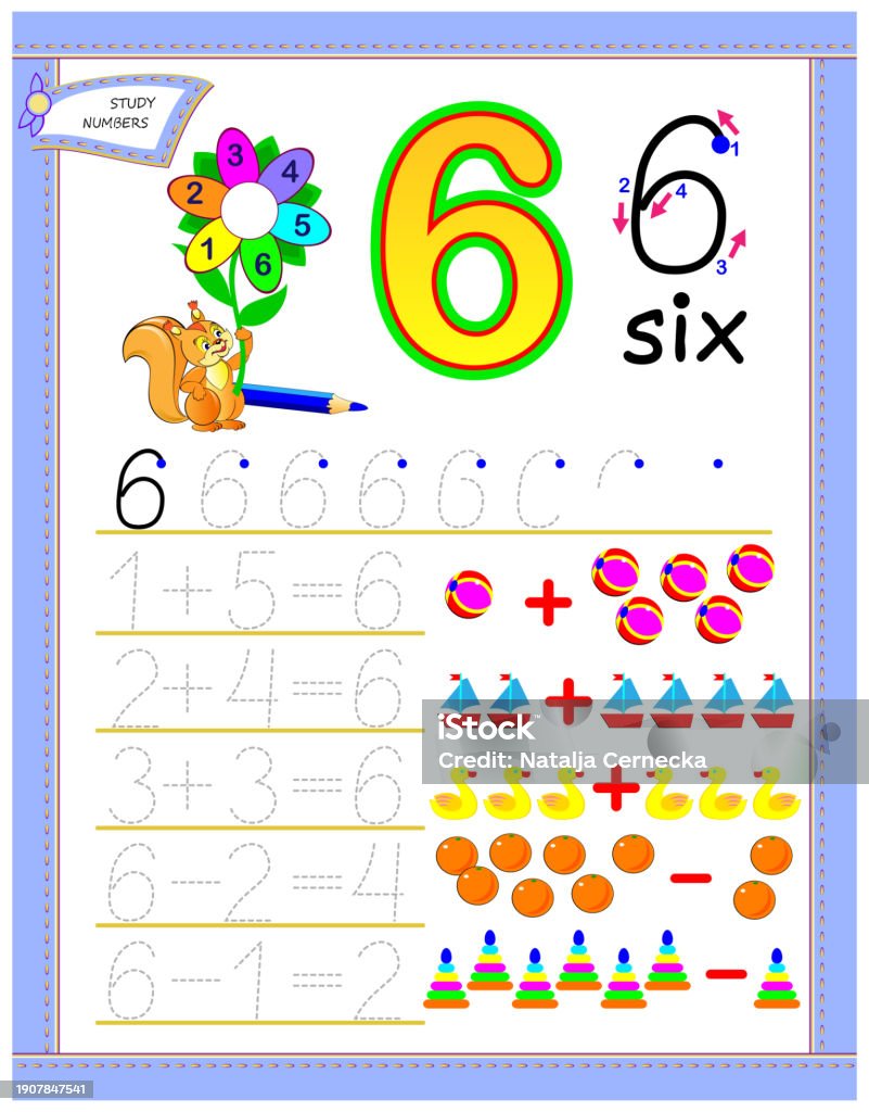 Number 6 Math Educational Page For Kids With Number 6 Solve Mathematical Examples ...