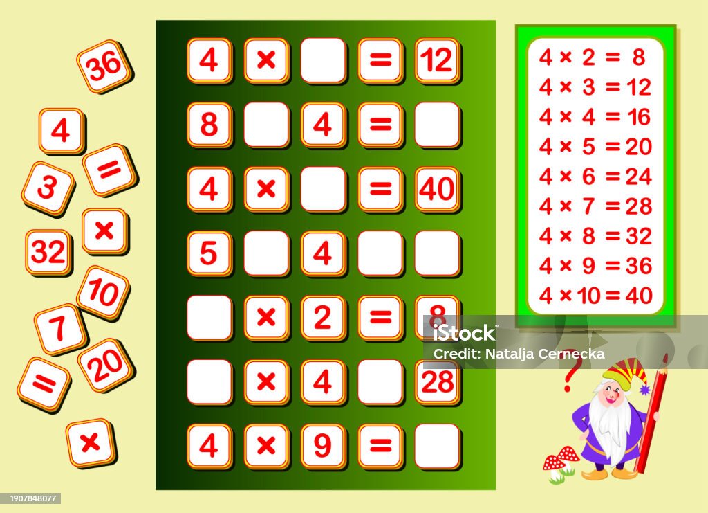 Multiplication With 4 Multiplication Table By 4 For Kids Find Places For Falling Numbers And ...