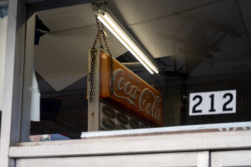 Lancaster, South Carolina, United States, 31 Dec 2023:  Coke Sign.