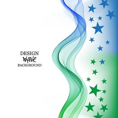 Abstract blue green wave background with stars, design for poster, card, banner. Abstract background that you can use it for business card.