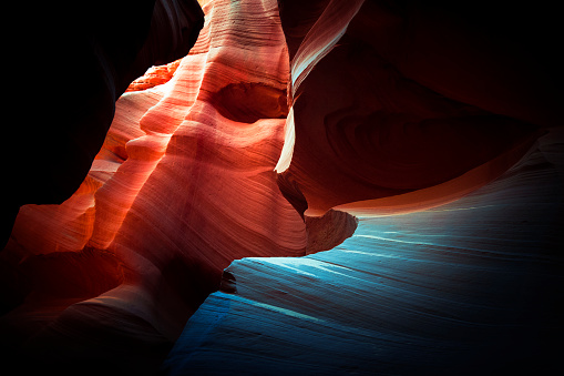 The beautiful abstract eroded landscape of Lower Antelope Canyon in Arizona, USA.