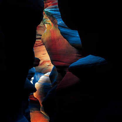The beautiful abstract eroded landscape of Lower Antelope Canyon in Arizona, USA.